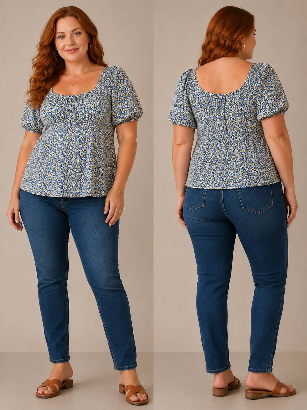 B. Darlin Floral Square Neck Puff Sleeve Smocked Back Blouse
